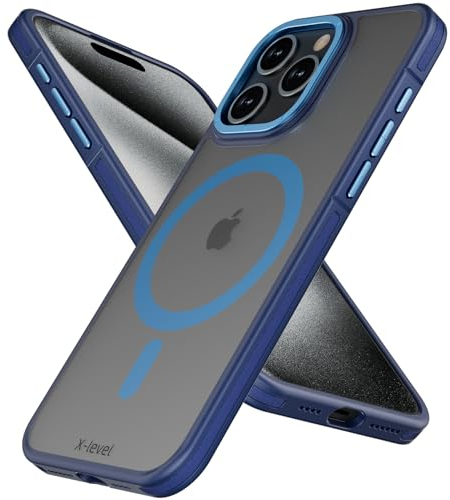 X-level iPhone 15 pro max hülle Silikon Kompatibel mit Magsafe Ultra Dünn&leicht stoßfest & kameraschutz Original Durchscheinende Matt Magnetisch Handyhülle für iPhone 15 Pro Max Case 6.7,Blau