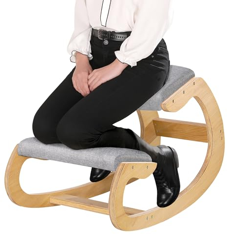 Predawn ergonomischer Kniesitzstuhl höhenverstellbarer Wippstuhl mit Dicker Polsterung und Massivholzrahmen Haltungskorrektur Stuhl für Büro Homeoffice und Meditation （Natürliche）
