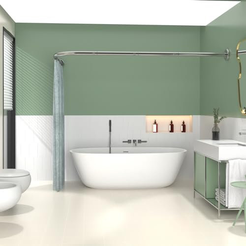Anvuda Tringle à rideau de douche, en forme de L, 80-172 cm/125,5-125,5 cm, en acier inoxydable, avec 18 anneaux de rideau de douche, d'angle pour salle de bain, baignoire, vestiaire