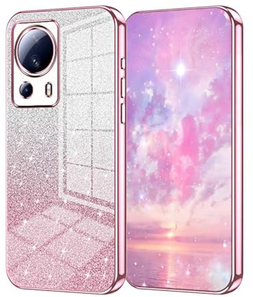 UPLAI Cover per Xiaomi 13 Lite 5G, Ultra Sottile Antiurto Custodia con Carta Glitterata Pendenza e Bordo Elettrolitico, Premio Morbido TPU Silicone Elegante Caso.Rosa