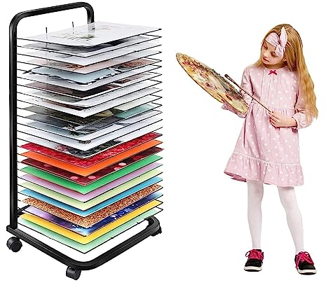 PASPRT Kunst-Trockenständer – Stahl-Trockenständer für Gemälde, A3-Papier-Gemälde-Trockenständer, stapelbarer Metall-Kunst-Organizer mit Rollen (20)
