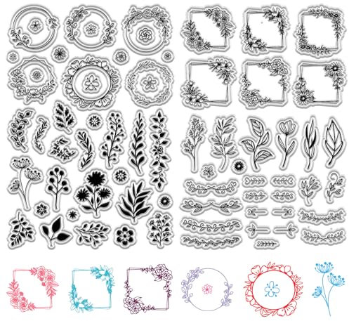 craspire 2 Blatt Pflanzen-Stempel, Kranz, Gummistempel, Pflanzen, Blumen, Blätter, Wiederverwendbar, Transparent, Silikonstempel, Siegel Für Heimwerker, Basteln, Scrapbooking, Journaling