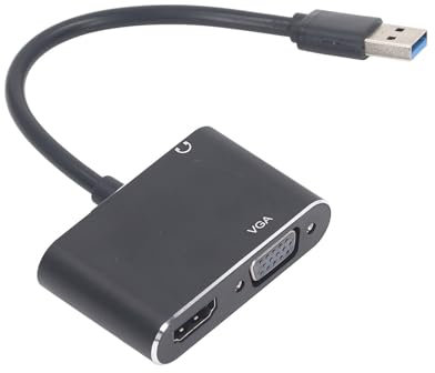 Adaptador USB 3.0 a HD, Adaptador USB 3.0 a VGA de Salida Simultánea de Alta Velocidad de Acero Inoxidable, Compatible con Salida de Vídeo HDCP y FHD 1080P, para Interfaz