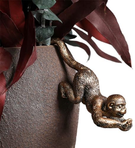 JARPSIRY Lustiger hängender Affen-Blumentopf, Umarmungsfiguren, Vintage-Bronze-Harz, Tierstatue, Pflanzgefäß, Dekoration für Haus, Garten, Zaun, Balkon, Terrasse, Rasen, Hof, Ornamente