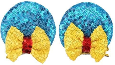 Snow White Light Blue Minnie Mouse Inspired Sequin Ear Hair Accessories Clips for Girls - 1 Pair (2 pcs)