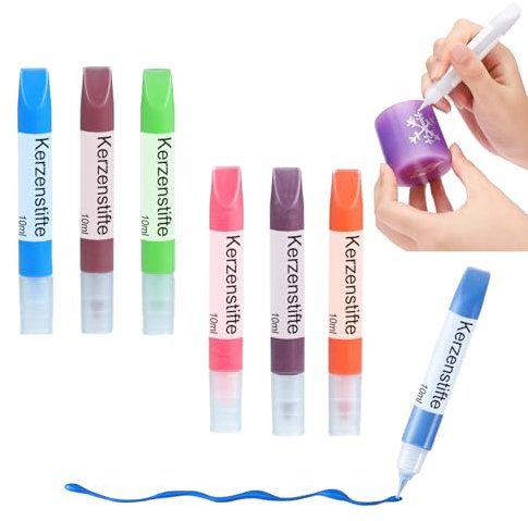 Ovaletta 6 Stück Kerzenstifte, Kerzen Bemalen Set, Wachsstifte für Kerzen, Candle Pen für Kerzen, Kerzenfarbe, Dekorieren und Personalisieren von Kerzen, Keramik Bemalen Set, je 10 ml