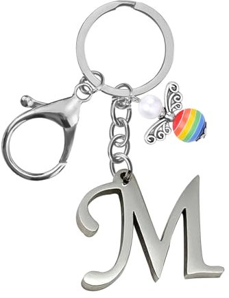 Schlüsselanhänger, Metall Schutzengel Schlüsselanhänger with A-Z Buchstaben,Geschenk Schutzengel Glücksbringer - Süßer Engel mit Herz als Geschenkidee für Freundin (M)
