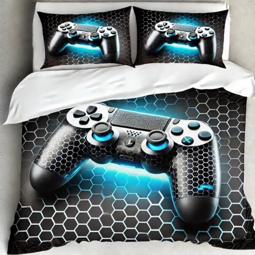 Wzzfcai Boy Black Blue Gaming Duvet Cover Single 135×200cm Kids Gamepad Gamer Bedding Set Soft Zipper Childrens 3 Piece 1 Quilt Covers + 2 Pillowcases gamer gifts for boys