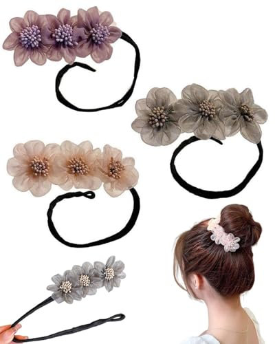 MOPZIJA 3 Stück dutt maker，Magischer Haarknoten, Perle Blumen Haar Dutt Maker, Damen Donut Hair Bun Maker, Magischer Haarknotenmacher für Damen, Haarknoten Former Set für Kinder Mädchen Frauen