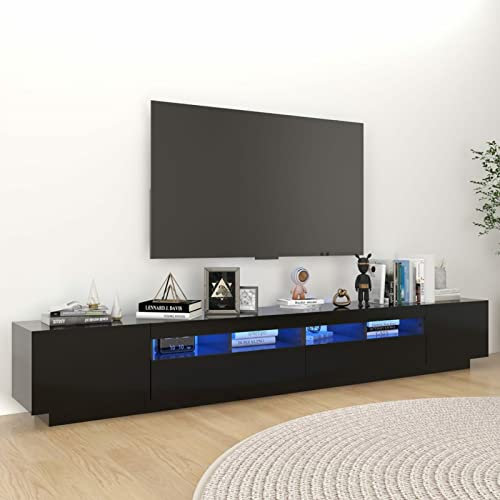 Capwee Mobile TV 260 cm Porta TV con Luci LED Soggiorno Lowboard Lucido con Illuminazione a LED-Nero-260x35x40 cm