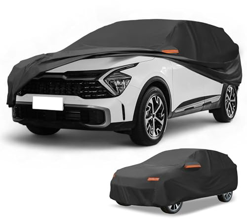 Partuto Housse Imperméable Tout Temps pour Kia Sportage 10-25 1pc | Noir, 190T-PU, 425x180x135cm, Extérieur Toutes Saisons, Anti-UV, Protection Complète, Fermeture Éclair, Corde Élastique
