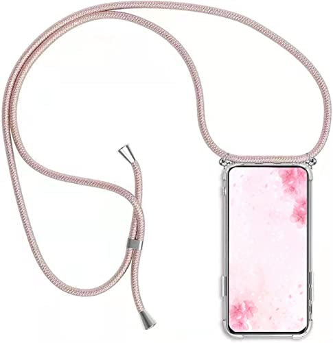 HomiTunky Handykette Handyhülle für Google Pixel 4a mit Band - Handy-Kette Handy Hülle mit Kordel zum Umhängen Handyanhänger Halsband Lanyard Case - Transparent Schutzhülle in Roségold