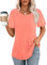 Chicrise Top Damen Sommer Kurzarm Blumen Bluse Rundhals Vintage Strickoberteile Casual Leichte Rot Mittel 38-40