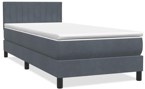 vidaXL Boxspringbett mit Matratze Dunkelgrau 80x220 cm Samt, Bett, Bettrahmen, Einzelbett, Schlafzimmermöbel, Lattenrost, Samtbett, Polsterbett
