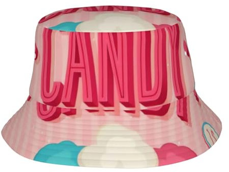 QGWDYYJQ Cotton Candy Bedruckter Fischerhut für Erwachsene, Sonnenschutz, Fischerhut, neutraler Sonnenhut, Schwarz, Schwarz , 5-7