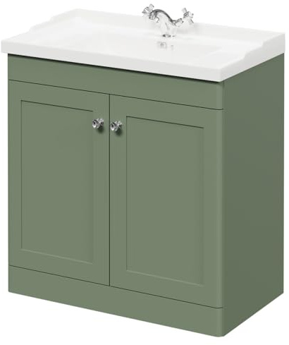 Wholesale Domestic Danbury Satin Green 800mm Floor Standing Vanity Unit with 1 Tap Hole Traditional Basin and 2 Doors with Polished Chrome Handles