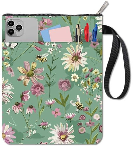 CRASPIRE Bees Book Covers Flower Book Protector Butterfly Green Book Sleeve per Libri Tascabili Copertina in Tessuto Lavabile con Cerniera e Tasca Extra per Gli Amanti dei Libri Regali per I Compagni