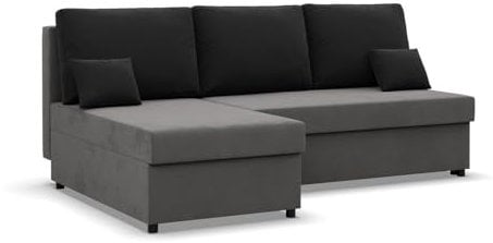 Mebligo Kemi - Ecksofa mit Schlaffunktion, Bettkastem, Komfort und Still, Schaum, grau + schwarz (Mikrofaza 27)