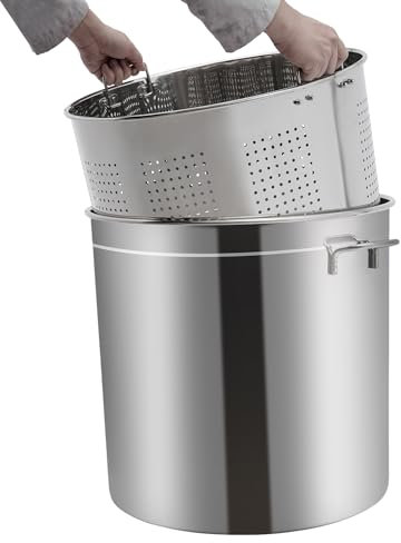 Suppentopf mit Deckel und Korb, 50L Edelstahl Kochtopf, Universaltopf mit Siebeinsatz, Frittiertopf mit Sieb Großer Filtertopf