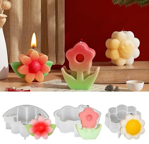 Skeadex Silikonformen Gießformen Frühling, 3D Silikonform Blumen Kerzen Formen Silikon Gießformen Silikon Sonnenblume Kerzenformen zum Gießen Silikonform Frühling Silikonformen Kerzen Blume (A)