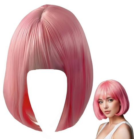 Kurze Hellrosa Bob Perücke, Bunte Neon-Bob-Perücke, Haarteile Cosplay für Karneval/Fasching & Motto Party, Bachelorette, Halloween, Tägliche Party, Täglicher Gebrauch, Kleidung, Neon (Hellrosa)