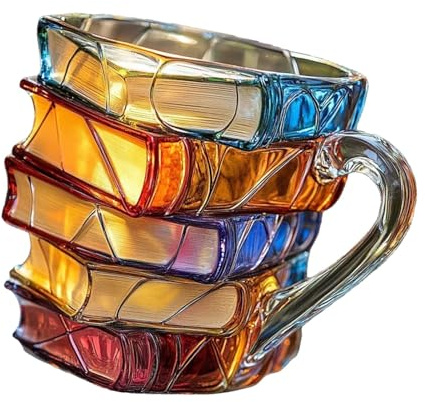 SiaBiced Mug Original en Forme de Pile de Livres, Tasse à Café Peinte à la Main en Résine, Tasse Livre Décorée, Design Vintage 3D, pour Lecteurs et Amateurs de Café, 260 ml