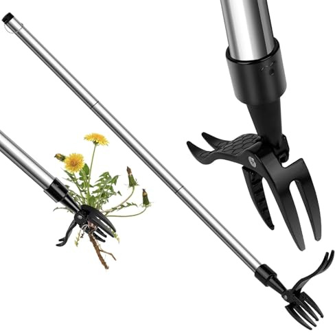 Giutsaull Unkrautstecher, Stehendes Unkrautstecher, Wurzelentferner, Unkrautentfernung Werkzeug, mit Stiel Teleskop, 100 cm-120 cm, mit 4 Krallenund und Fußpedal, Gartengerät für zu Hause, für Rasen
