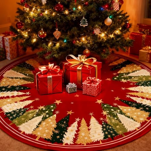 TECHEEL Weihnachtsbaum Decke 120cm Weihnachtsbaumdecke Rund Weihnachtsbaum Rock Baumdecke Weihnachtsbaumrock Christbaumdecke Rund Weihnachtsbaums Teppich für Weihnachtsdekoration Tannenbaumständer