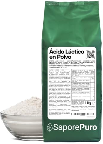 SaporePuro Acide Lactique en Poudre 1 kg – Qualité Alimentaire Pure – Pour Boulangerie, Produits Laitiers, Boissons Fermentées et Usage Cosmétique