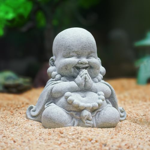 Kaezuy Buddha Figur Garten Deko, Mini Buddha Dekoration Figuren, Sitzen Mönch Figur Skulptur, Zen und Feng Shui Dekoration für Innen & Außen Garten Zuhause Büro Desktop (B)