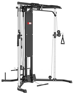 XS Sports Home Gym Cable Crossover Machine, High Low Dual Pulleys, Pull Up Bar with Multi Grip, Lat Pull Down, Row Station, Functional Trainer, Landmine Attachment DUP
