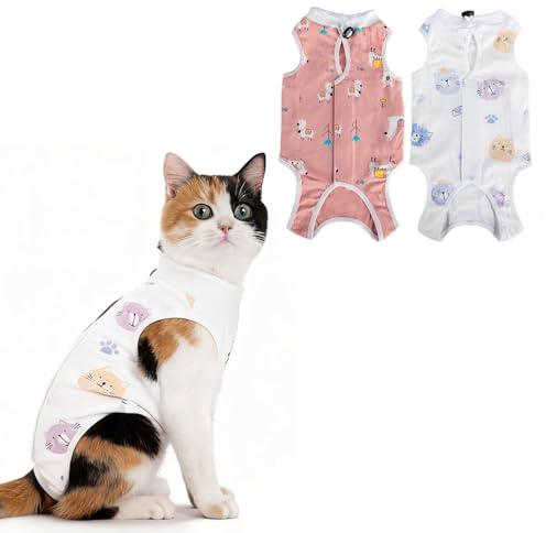 MUU 2 PCS Body Gata Eterilizacion, Trajes de Recuperación para Gatos, Ropa Postoperatoria Transpirable para Gatas y Gatitos con Heridas Abdominales, 2~4 KG Gatas