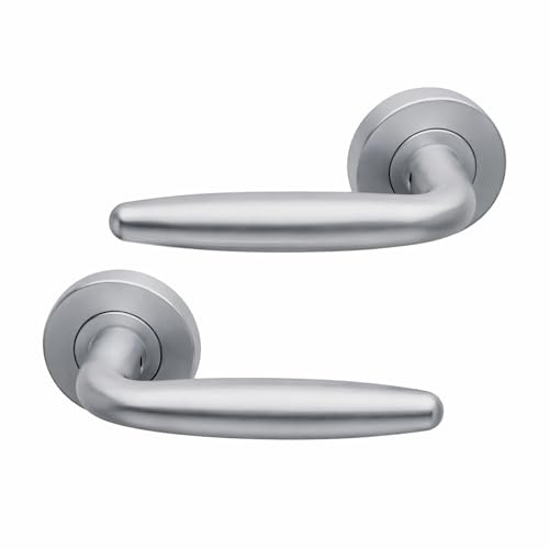 UAP Galaxy Internal Door Handles On Round Rose, Satin Chrome Lever Handles for Interior Wooden Doors, Keyless Pair