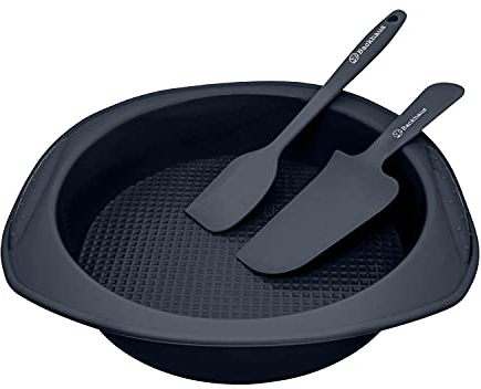 Backhaus Moule à Manqué en Silicone Platine Antiadhésif, Set à Pâtisserie Anti-adhérent - Moule à Gâteau Haut avec Spatule Maryse, La Meilleure alternative au Moule à Charnière | Noir