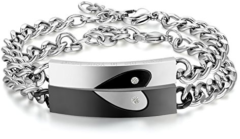 OIDEA Paar Armband Panzerkette Edelstahl: Partner Armkette Pärchen Armbänder mit Gravur Herz Puzzle-Keep me in Your Heart Handgelenk Geschenk für Verliebte Damen Herren Paare