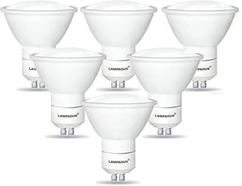 LAMPAOUS® GU10 5W LED Light Bulbs, 6000K Daylight White, 50Watt GU10 Halogen Lamps Replacement, Non Dimmable, 120° Beam Angle, with Super Bright Samsung SMD LED 450LM, 6 Pack