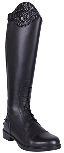 QHP in pelle, Stivali da equitazione Romy per bambini con Design intercambiabile. Nero, Weite Wade weite, Nero , 36
