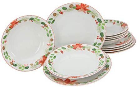 CreaTable, 22415, Serie Iwona CHRISTROSE, Geschirrset, Tafelservice 12 teilig, Porzellan