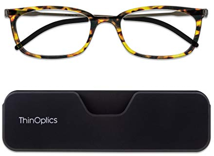 ThinOptics Connect Ultradünne Lesebrille Stärke +1.0 - Magnetisches Telefonetui - Schildkrötengestell Gestelle - Unisex-Lesebrillen für Männer und Frauen