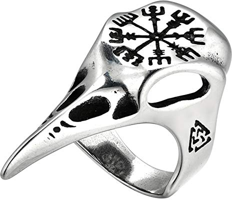 Flongo Herren-Ring Siegelring Männer Ring Daumenring aus Edelstahl Bandring Silber Wikinger Kompaß Adler Motorradfahrer Biker Herren-Accessoires Größe 54