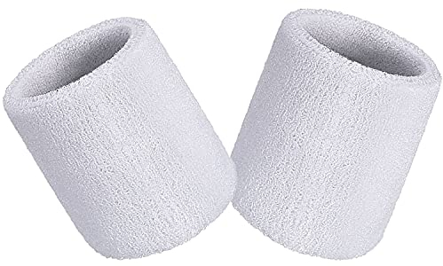 Schweißbänder Sport Wristbands 2 Pack, Sport Schweißband Armband Weiche verdickte Baumwolle, für Fußball Basketball Tennis Gymnastik (Weiß)