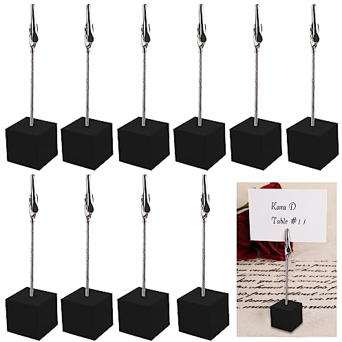 10 Stück Fotohalter Mit Klammern, Holz Kartenhalter Tisch, Bildhalter mit Clips, Vertikaler Notiz/Fotohalter, Fotowürfel für Bilder, Schwarz