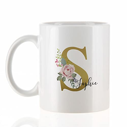 Herz & Heim® Personalisierte Tasse mit Namen/Kleinigkeit Geburtstag Blumen Anfangsbuchstaben