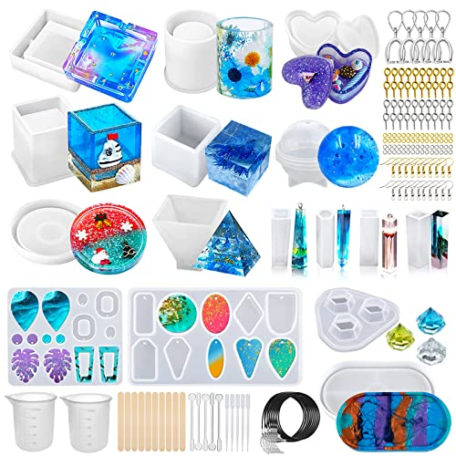 TOPSEAS Moulle Silicone Resine Epoxy,Moule Silicone Résine,Ronds,Carres et Cylindrique,Fabrication Bijoux Boucles d'oreilles Pendentifs DIY Outils Bricolage