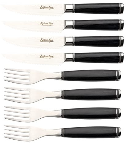 Katana Saya 8-Piece Steak Knife and Fork Set, VG-10 Damascus Steel, Pakkawood Handles