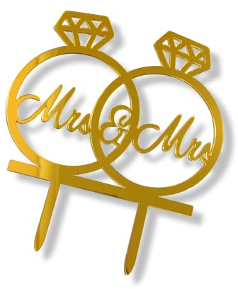 Acrylic Cake Topper Mrs & Mrs Gay Wedding Engagement Love Anniversary Gold Ring