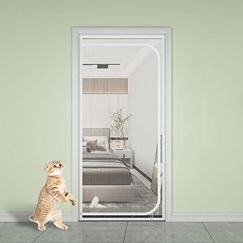 MOTT 50 Window/Door Pet Resistant Mesh Screen Netting,Anti-escape Net Cat Safety Window Mesh Door Shielding,Anti-Tearing Patio/Courtyard Fly Screen Door, Zipper-a-white,80x200cm