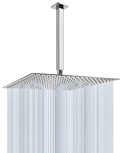NearMoon Regenduschkopf mit Duscharm, Deckenmontage, quadratische Dusche, Edelstahl-Decken-Regenduschkopf, Wasserfall-Ganzkörperabdeckung (40,6 cm, Chrom-Finish)