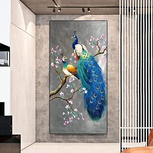HMXQLW Goldener Pfau Wandbilder Bunte Voge Tier Bilder kunstdrucke Wohnzimmer Deko,Leinwandbilder Poster und Drucke Wandkunst Schlafzimmer Rahmenlos (C,50x100cm)