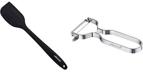 Arcos Gadgets Profesionales, Lengua de Silicona, Tamaño 280 mm, Mango de Metal Color Negro & Gadgets Profesionales, Pelador de Frutas Pelador de Verdura, Acero Inoxidable Cromado, Color Plata, 110 mm